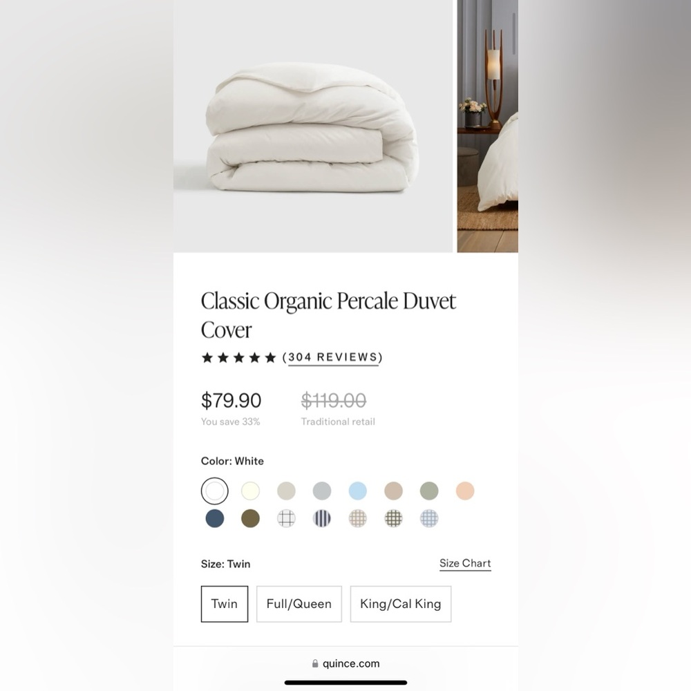 Quince 100% Organic Cotten Twin Duvet Cover